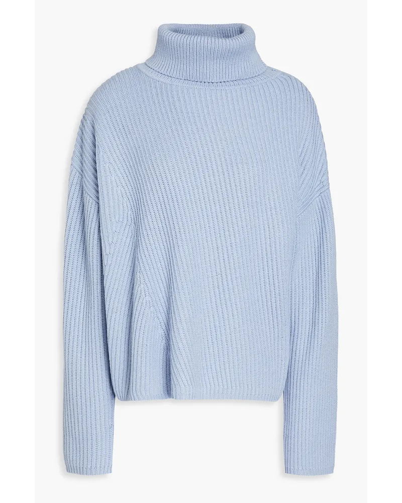 Joseph Ribbed cotton, wool and cashmere-blend turtleneck sweater - Blue Blue