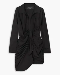 Jacquemus Bahia draped knotted twill mini dress - Black Black