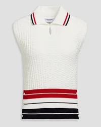 Thom Browne Striped textured-knit cotton top - White White