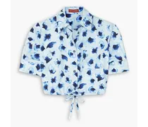 Ben cropped floral-print cotton-poplin shirt - Blue