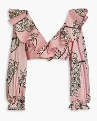 LEO LIN Cropped slub linen and silk-blend top - Pink Pink