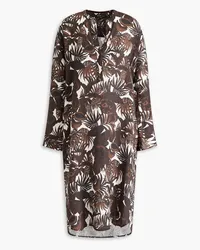 James Perse Printed linen midi dress - Brown Brown