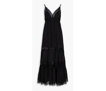 Geneva crocheted lace-trimmed cotton-blend maxi dress - Black