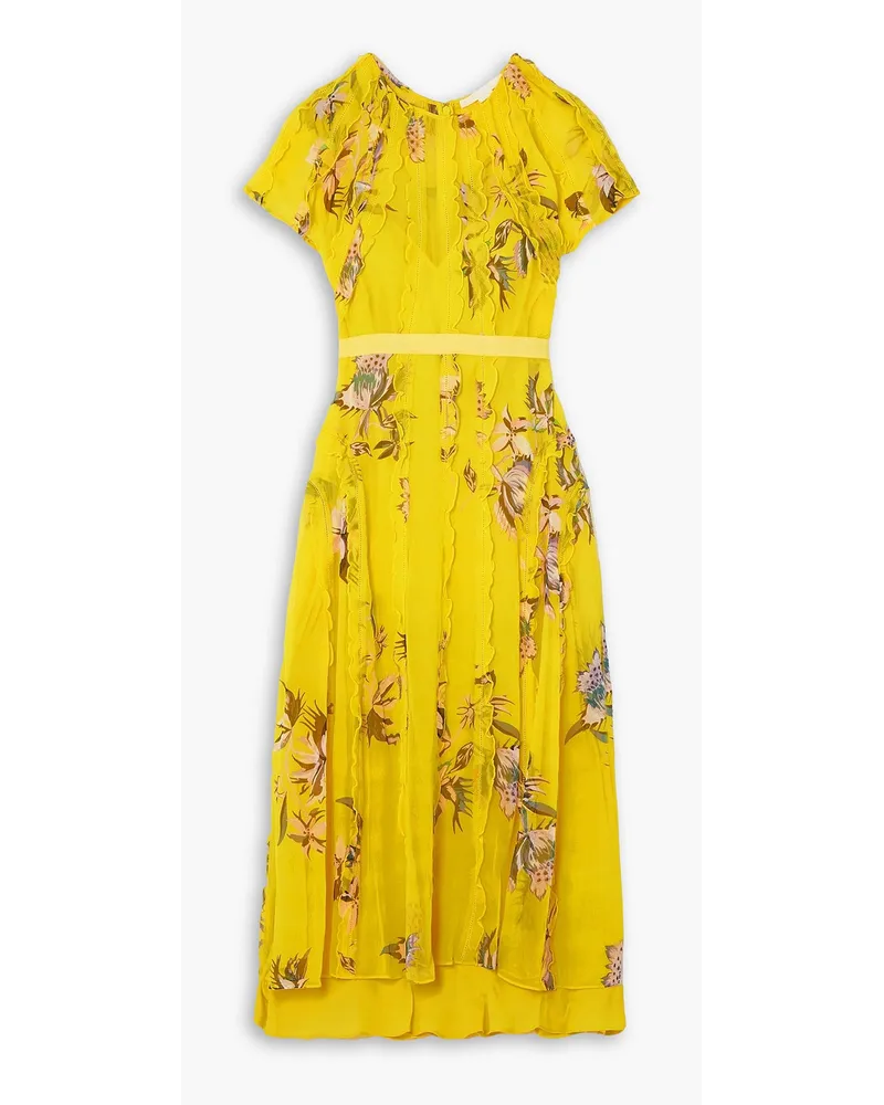 Jason Wu Ruffled floral-print silk-chiffon midi dress - Yellow Yellow