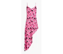 Asymmetric floral-print crepe maxi dress - Pink
