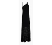 One-shoulder crocheted silk maxi dress - Black
