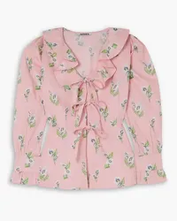 BATSHEVA Nia tie-front ruffled floral-print cotton-poplin blouse - Pink Pink