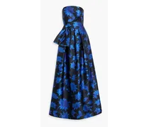 Ainsley bow-embellished floral-print satin gown - Blue