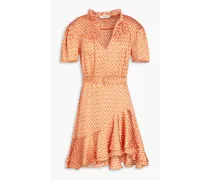 Suzen ruffled printed satin-twill mini dress - Orange