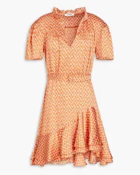 Sandro Ruffled printed satin-twill mini dress - Orange Orange