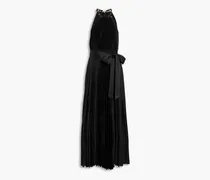 Alice Olivia - Alycia chain-embellished pleated satin maxi dress - Black