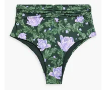Vainen Peonia Ocaso ruched floral-print high-rise bikini briefs - Green