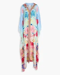 Camilla Crystal-embellished floral-print silk crepe de chine kimono - Blue Blue