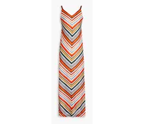 Katiana leather-trimmed striped crochet-knit maxi dress - Multicolor