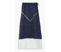 Kathleen lace-trimmed cotton and printed linen maxi skirt - Blue