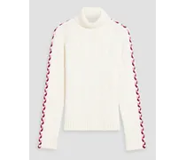 Embroidered cable-knit wool turtleneck sweater - White
