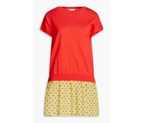 Polka-dot crepe de chine and cotton mini dress - Red
