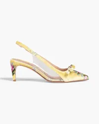 RED Valentino Bow-embellished floral-print velvet and PVC slingback pumps - Yellow Yellow