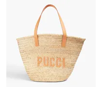 Leather-trimmed straw tote - Neutral