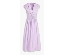 Twisted cutout cotton-poplin midi dress - Purple