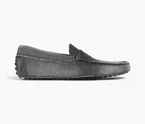 Frayed denim driving shoes - Gray