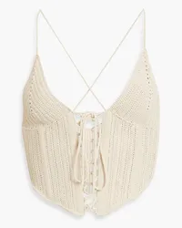 Dion Lee Cropped lace-up crocheted top - White White