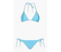 Embellished halterneck triangle bikini - Blue