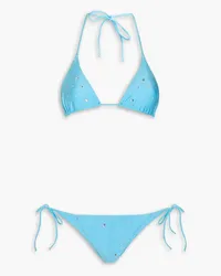 Alessandra Rich Embellished halterneck triangle bikini - Blue Blue