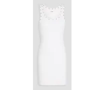 Eyelet-embellished ribbed stretch cotton-jersey mini dress - White