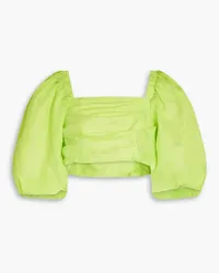 Sandro Cropped pleated linen-blend gauze top - Green Green