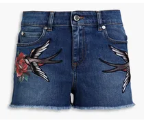 Embroidered faded denim shorts - Blue