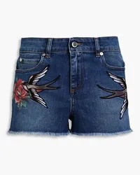 RED Valentino Embroidered faded denim shorts - Blue Blue