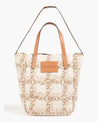 J.W.Anderson Embroidered leather-trimmed jacquard tote - Brown Brown