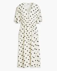 Ganni Gathered polka-dot fil coupé georgette midi dress - White White