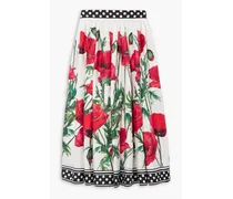 Floral-print silk midi skirt - Red