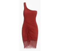 Juney one-shoulder ruched crocheted cotton mini dress - Red