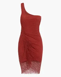 IRO Juney one-shoulder ruched crocheted cotton mini dress - Red Red