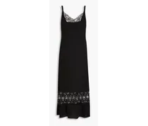 Lace-paneled Lyocell-blend crepe midi dress - Black