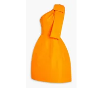 One-shoulder bow-embellished silk-faille dress - Orange