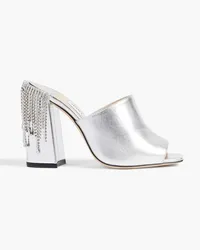 Jimmy Choo Baia 100 crystal-embellished metallic leather mules - Metallic Metallic