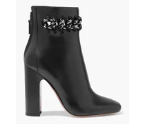 Rolo chain-trimmed leather ankle boots - Black