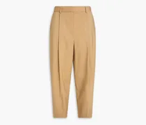Cropped pleated wool tapered pants - Neutral