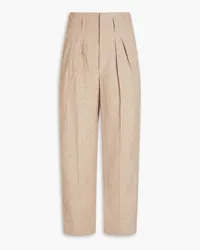 Brunello Cucinelli Cropped pleated linen tapered pants - Neutral Neutral