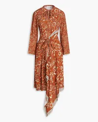 Antik Batik Dansy cutout floral-print crepe de chine midi dress - Brown Brown