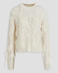 Vince Feather-embellished cable-knit wool and cashmere-blend turtleneck sweater - White White