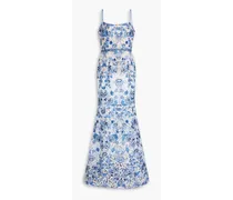 Embroidered macramé gown - Blue