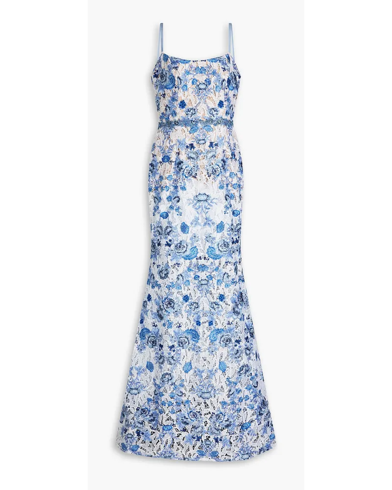 Embroidered macramé gown - Blue