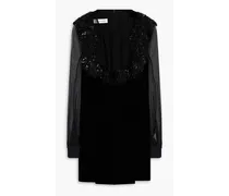 Embellished silk and cotton-blend velvet and chiffon mini dress - Black