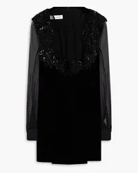 Zuhair Murad Embellished silk and cotton-blend velvet and chiffon mini dress - Black Black