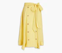 Diana linen-blend gauze wrap skirt - Yellow